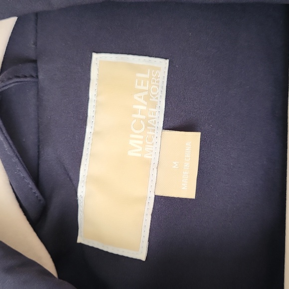 Michael Kors Navy Trench Jacket w/ Belt Silver Buttons Zipper Size M - Picture 2 of 16